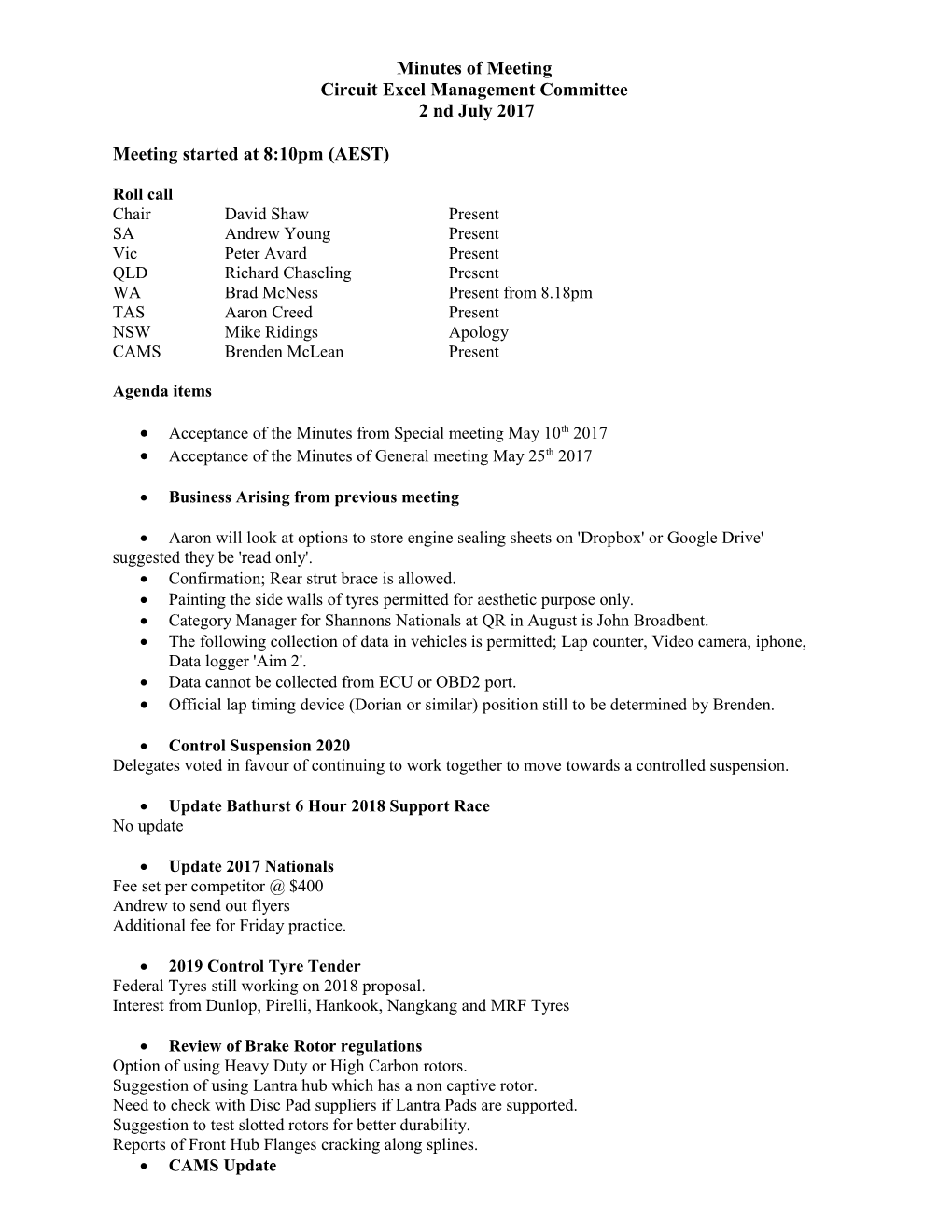 Circuit Excel Management Committee