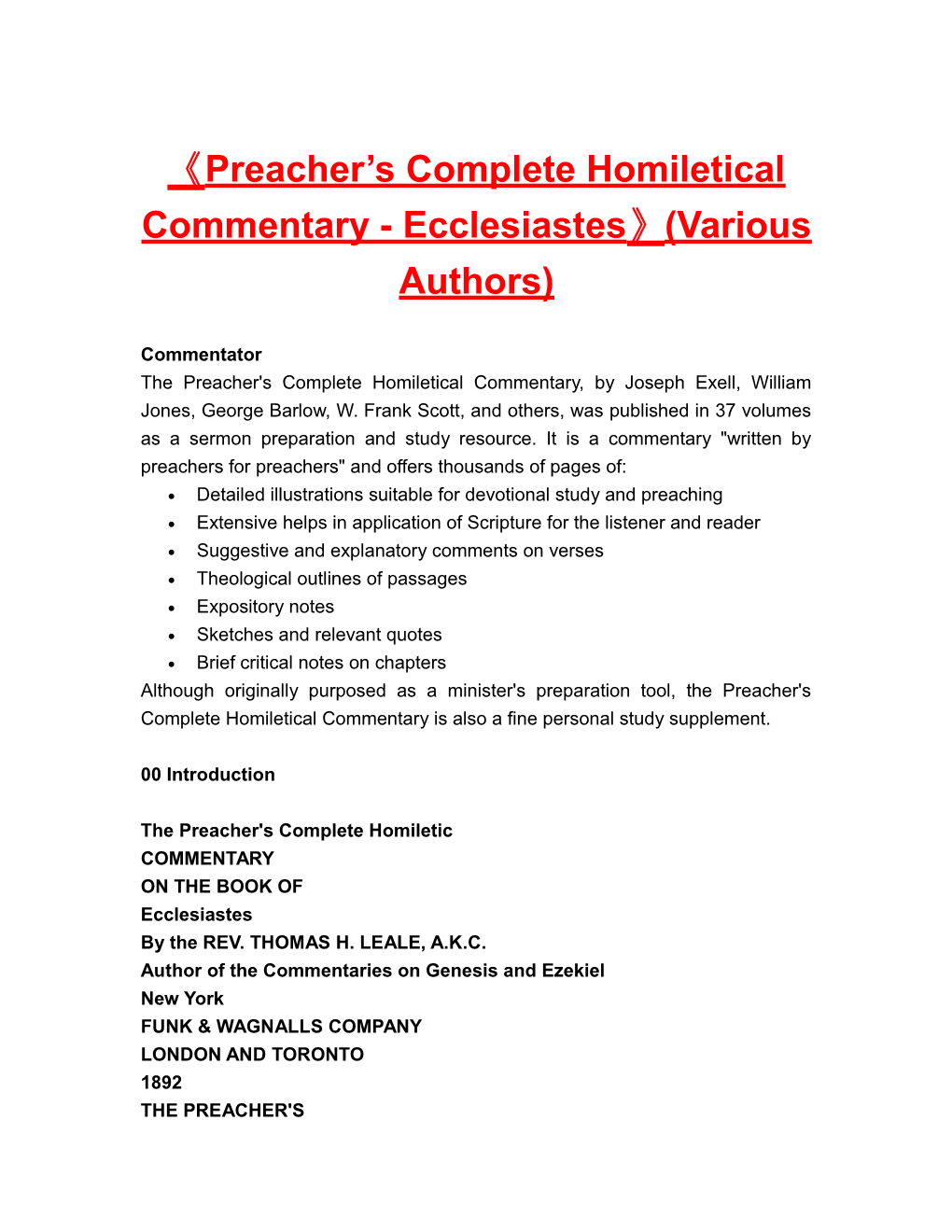 Preacher S Complete Homiletical Commentary - Ecclesiastes (Various Authors)