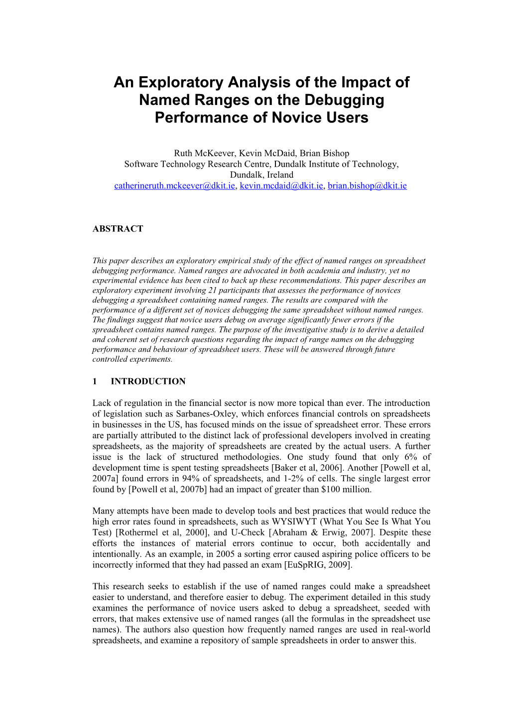 An Exploratory Analysis of the Impact of Named Ranges on the Debugging Performance Of