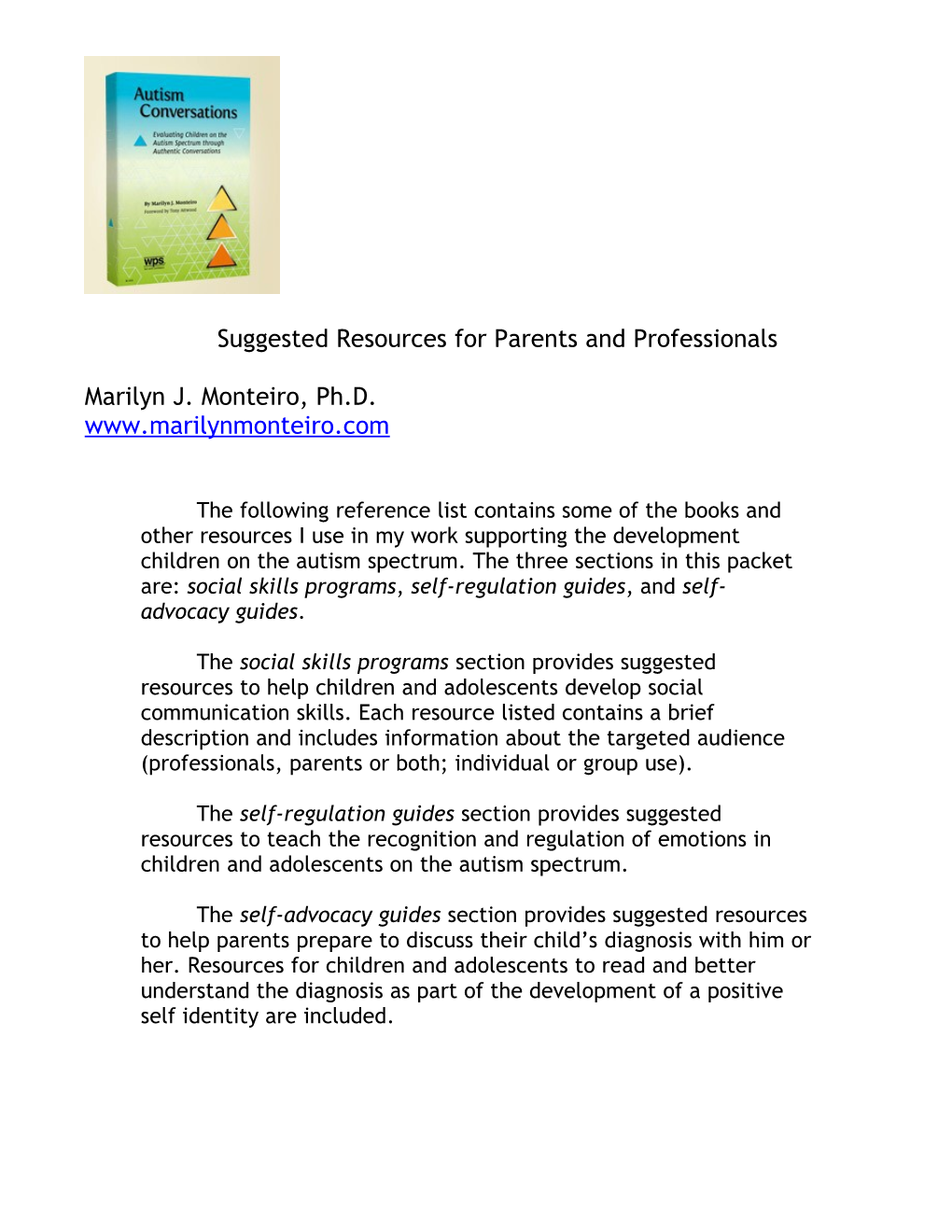 Suggested Resources for Parents and Professionals