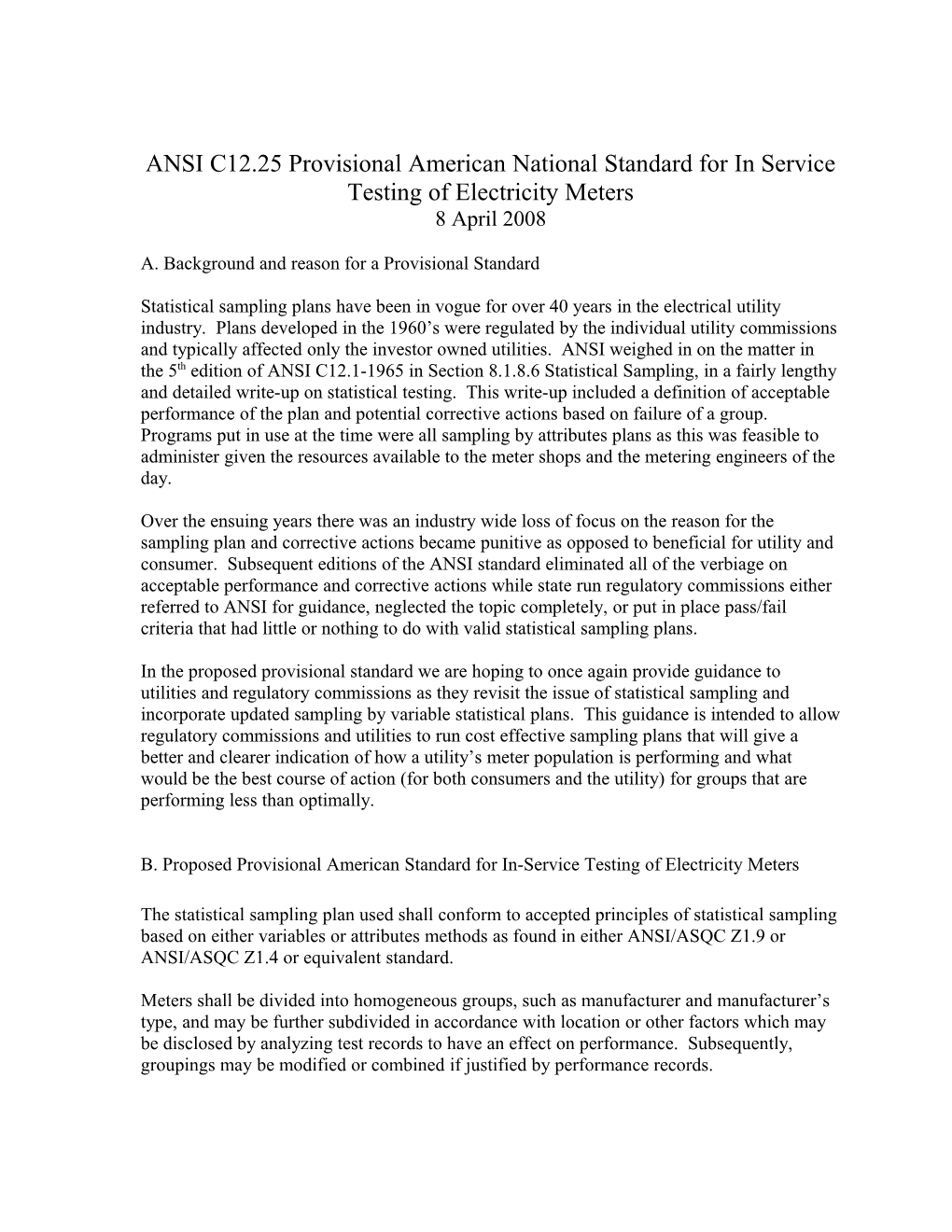 Working Committee Notes for Updating ANSI C12