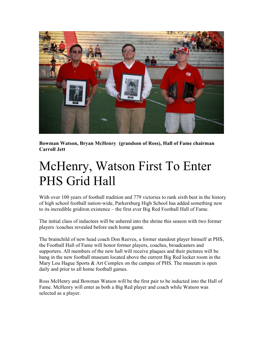 Mchenry, Watson First to Enter PHS Grid Hall