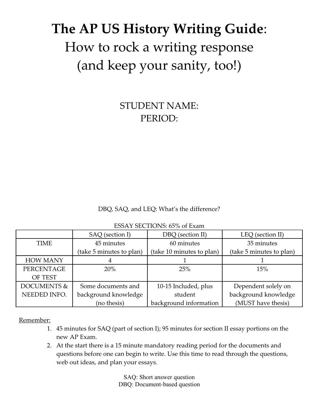 The DBQ and FRQ