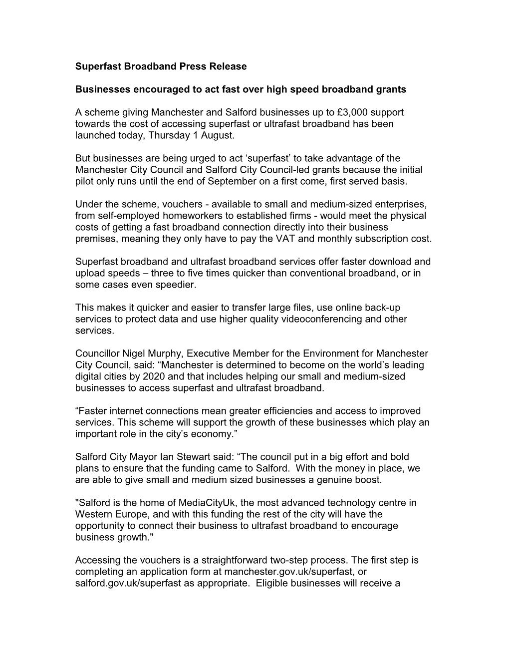 Superfast Broadband Press Release