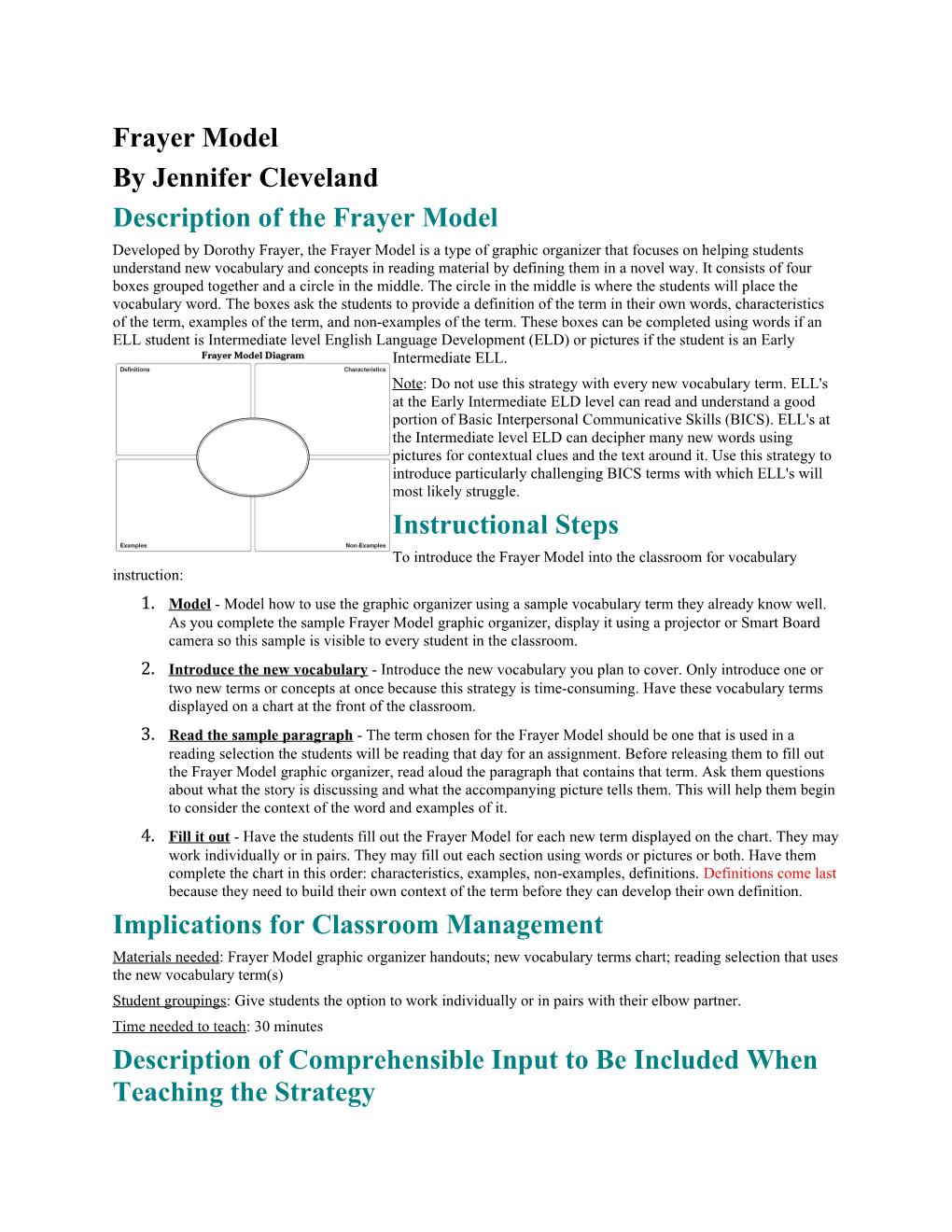 Description of the Frayer Model