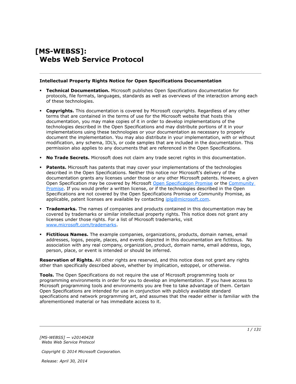 Intellectual Property Rights Notice for Open Specifications Documentation s14