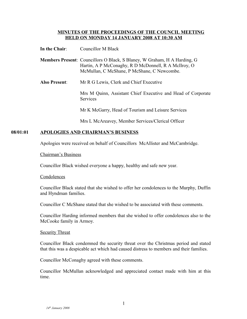 Minutes of the Proceedings of the Council Meeting Held s2
