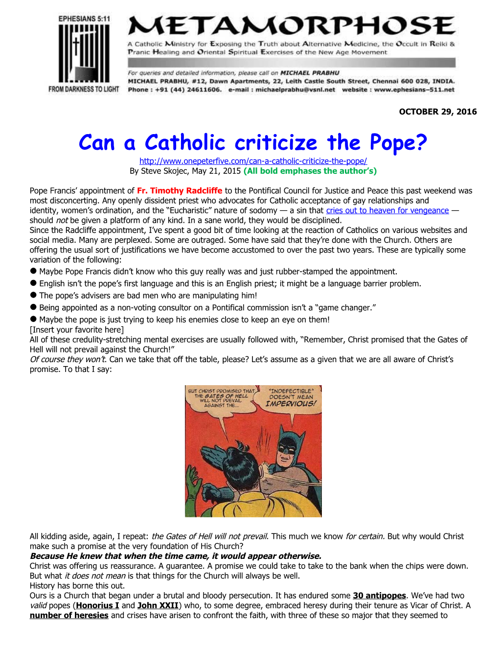Can a Catholic Criticize the Pope?
