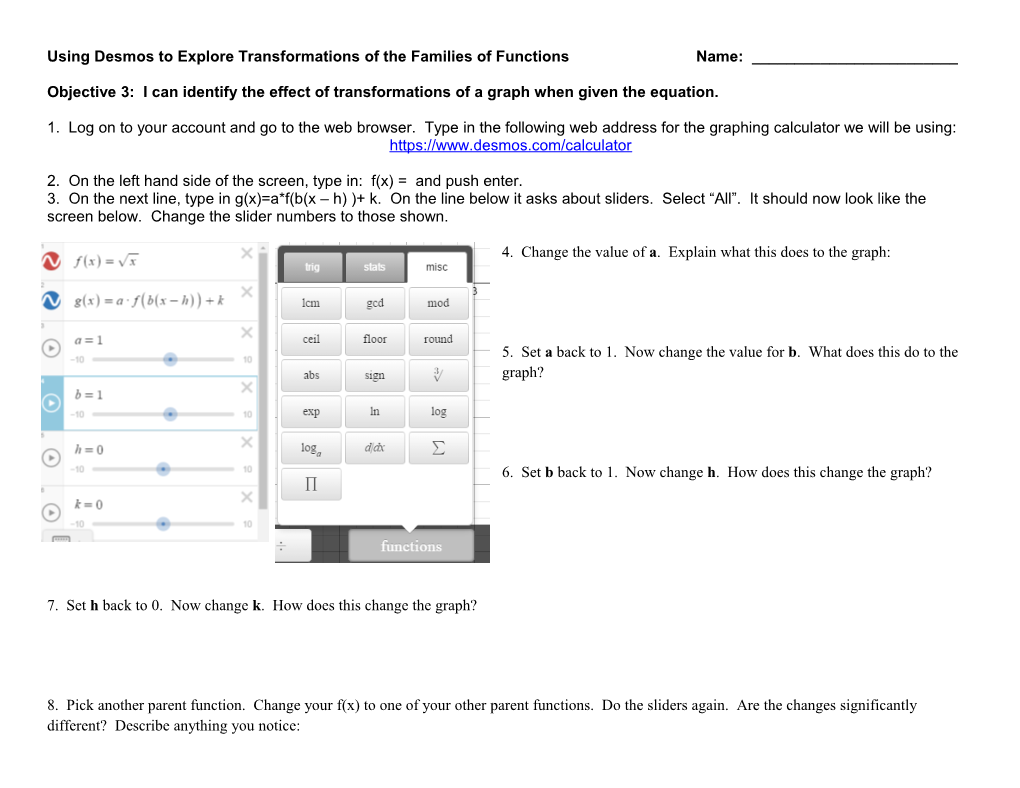 Using Desmos to Explore Transformations of the Families of Functions Name: ______