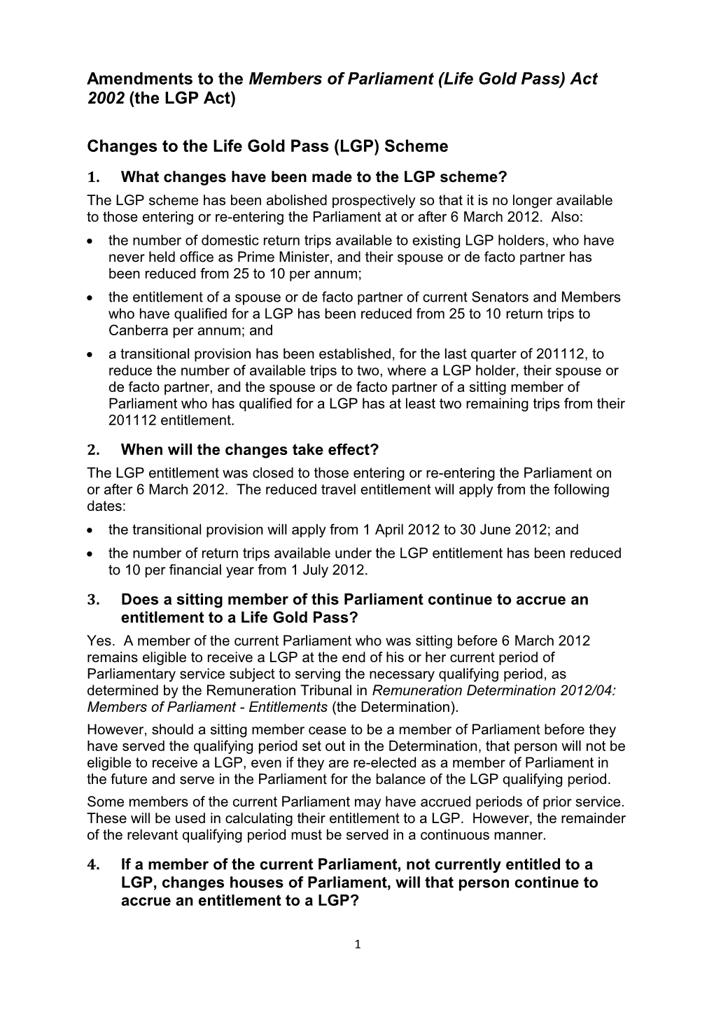 Ministerial Circular 2012/12: Life Gold Pass (LGP) Scheme - Closure of the Scheme and Reduction