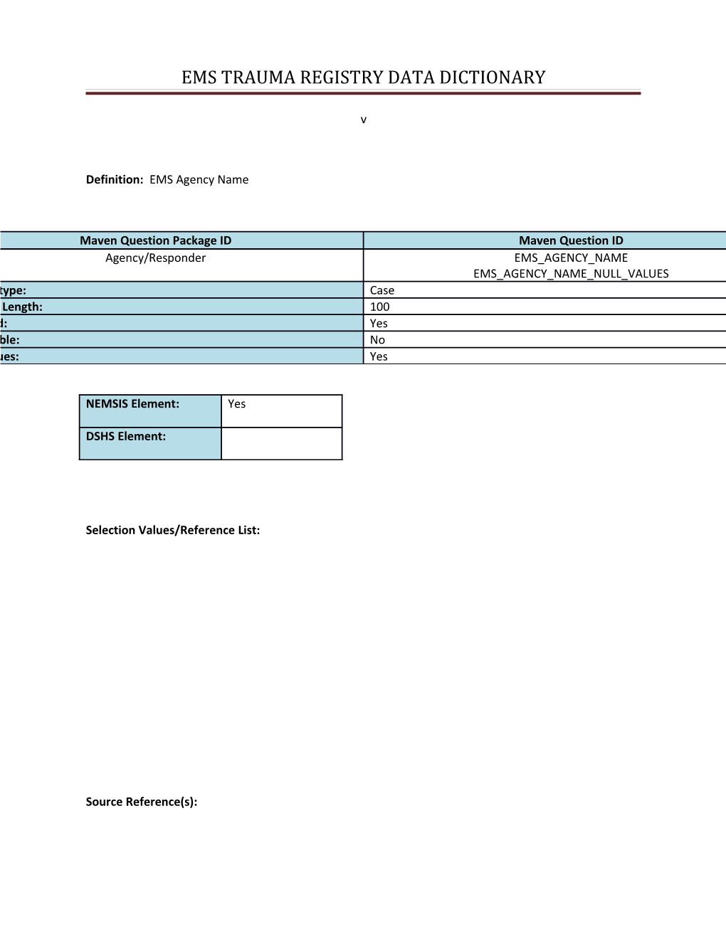 Ems Trauma Registry Data Dictionary