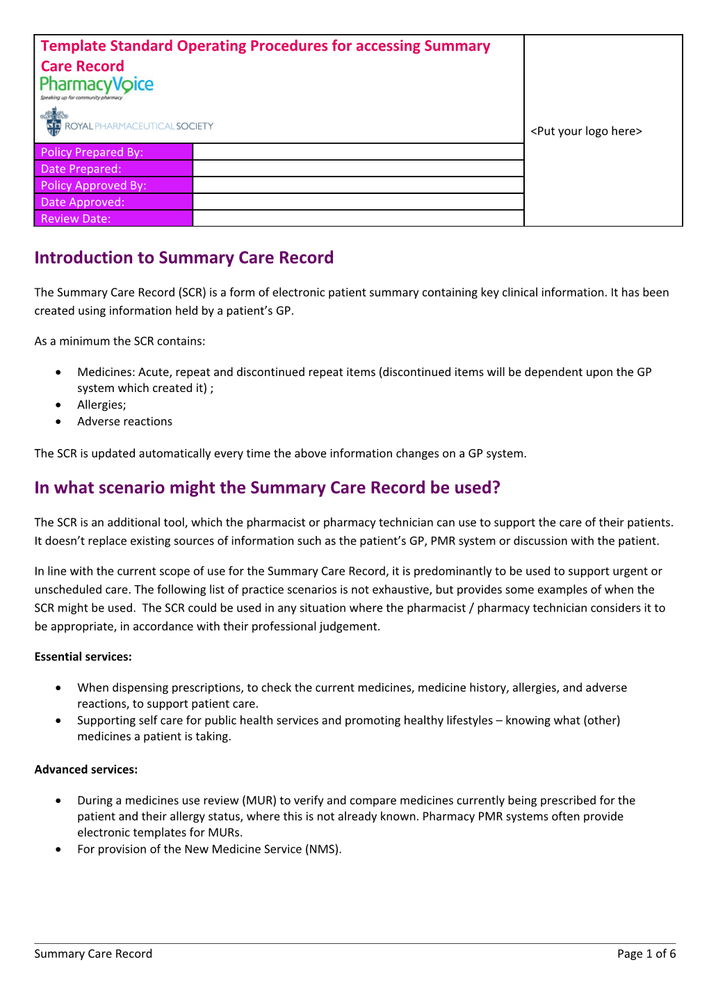 Introduction to Summary Care Record