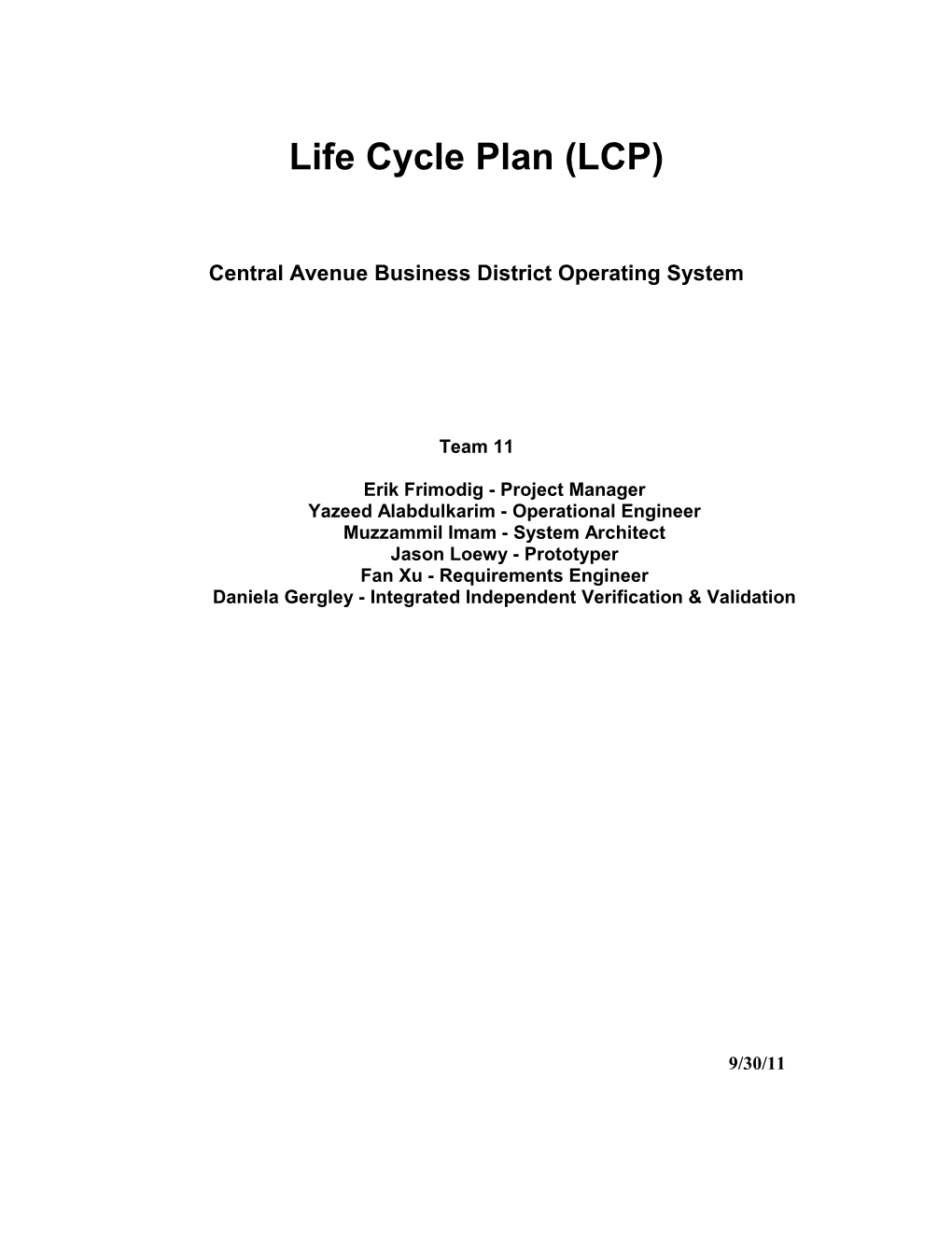 Life Cycle Plan (LCP) s1