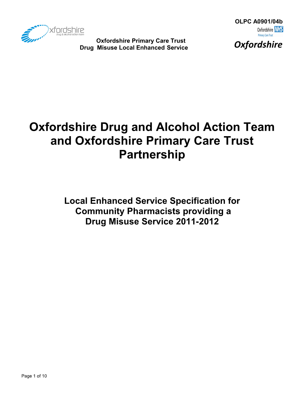 Oxfordshire DAAT and Primary Care Trust Partnership
