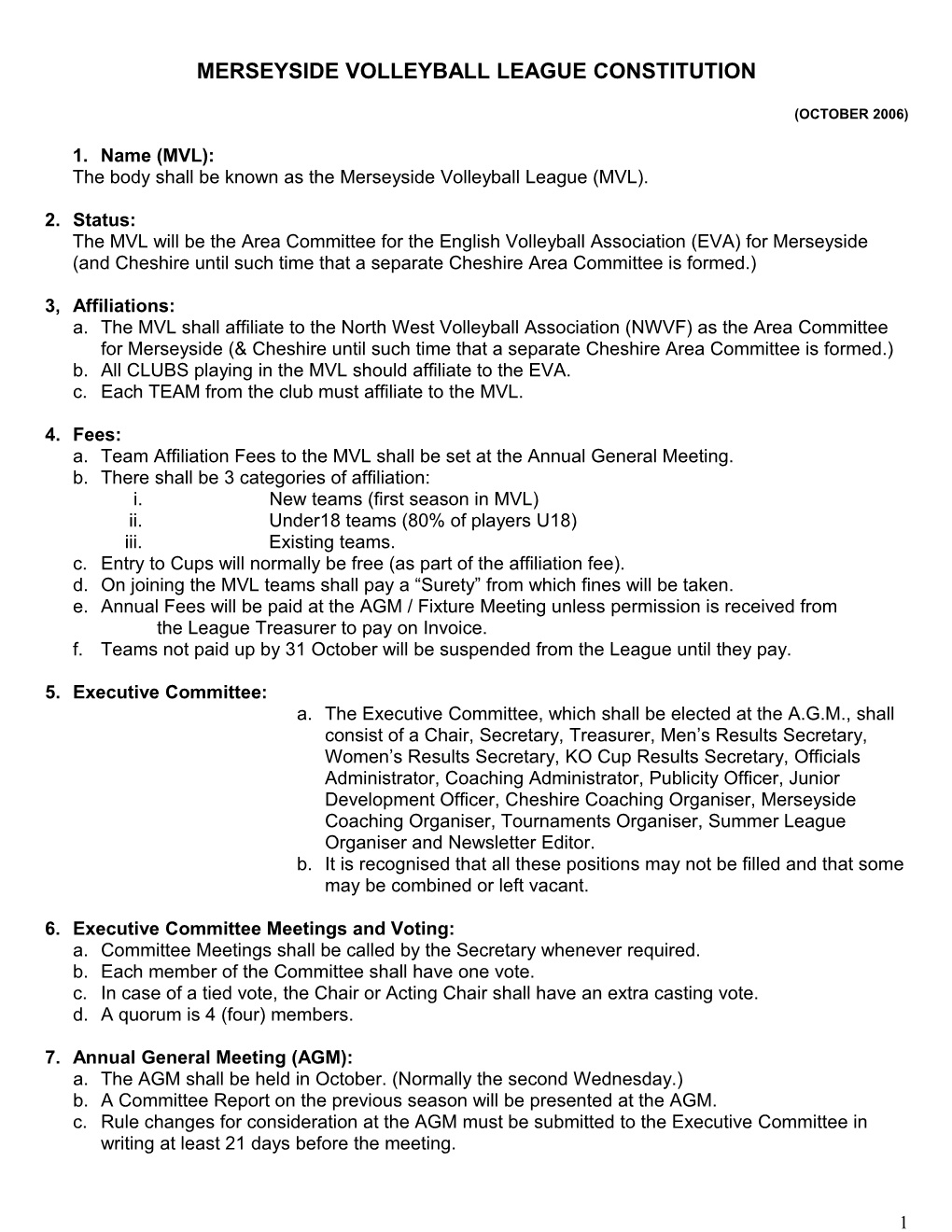 Merseyside Volleyball League Constitution Draft (10