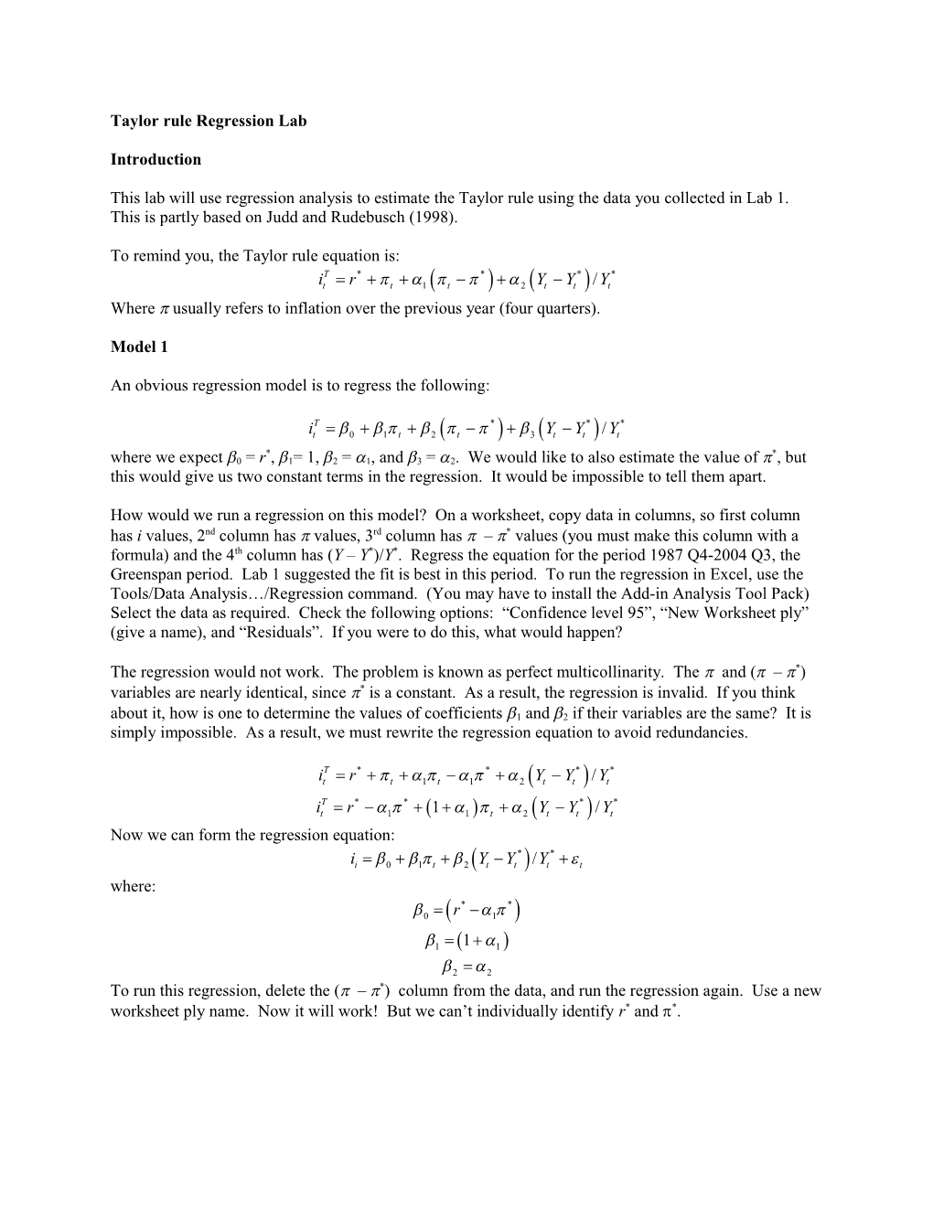 Taylor Rule Regression Lab