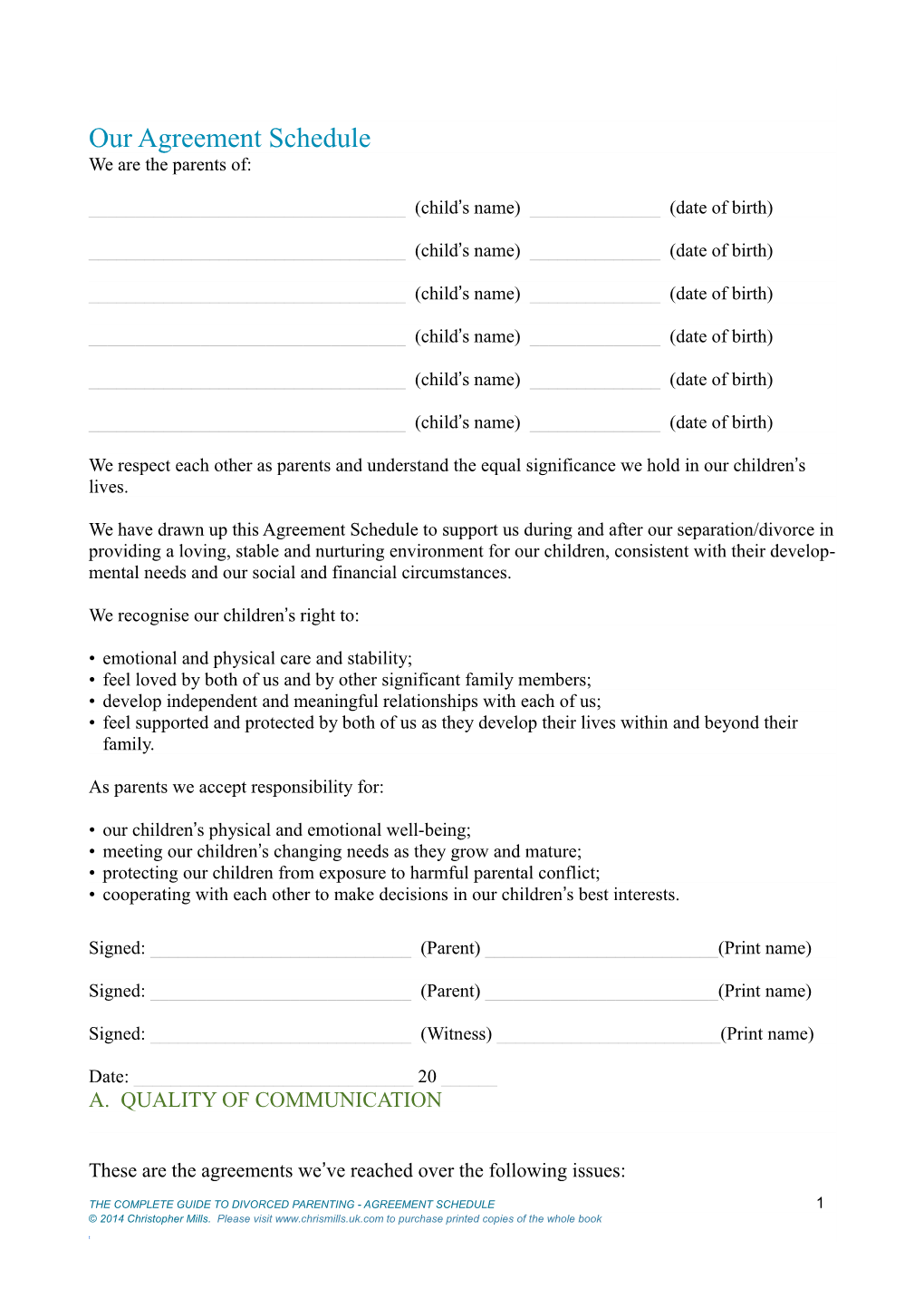 Our Agreement Schedule