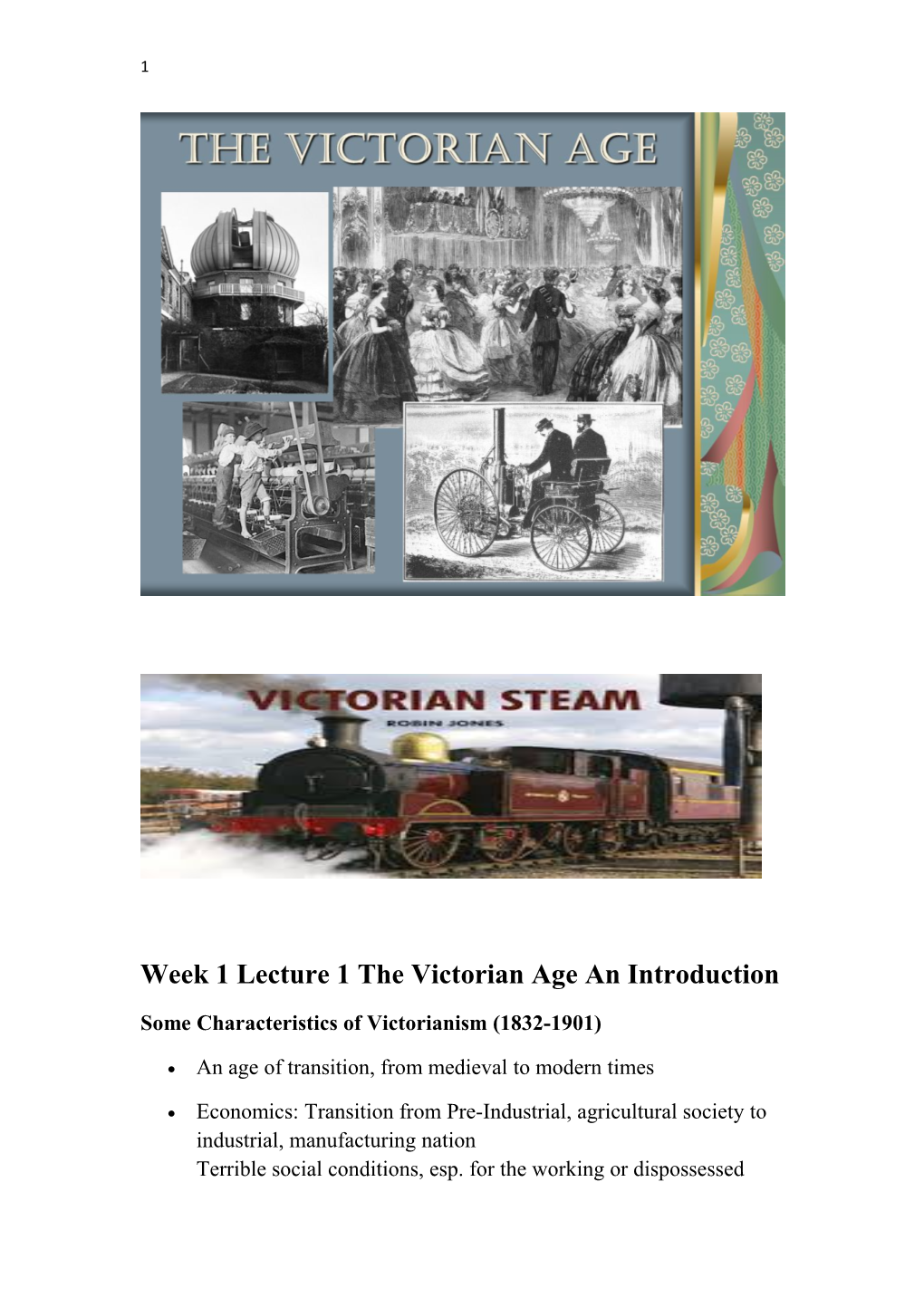 Week 1 Lecture 1The Victorian Age an Introduction