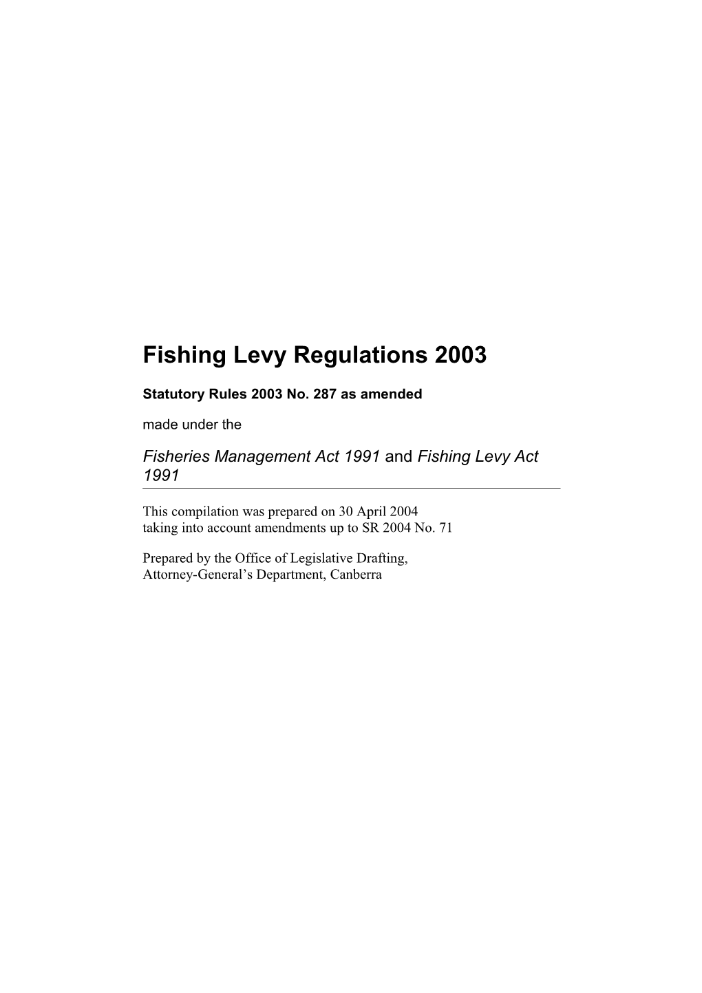 Fishing Levy Regulations 2003