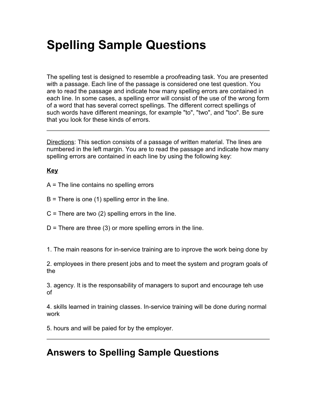 Spelling Sample Questions