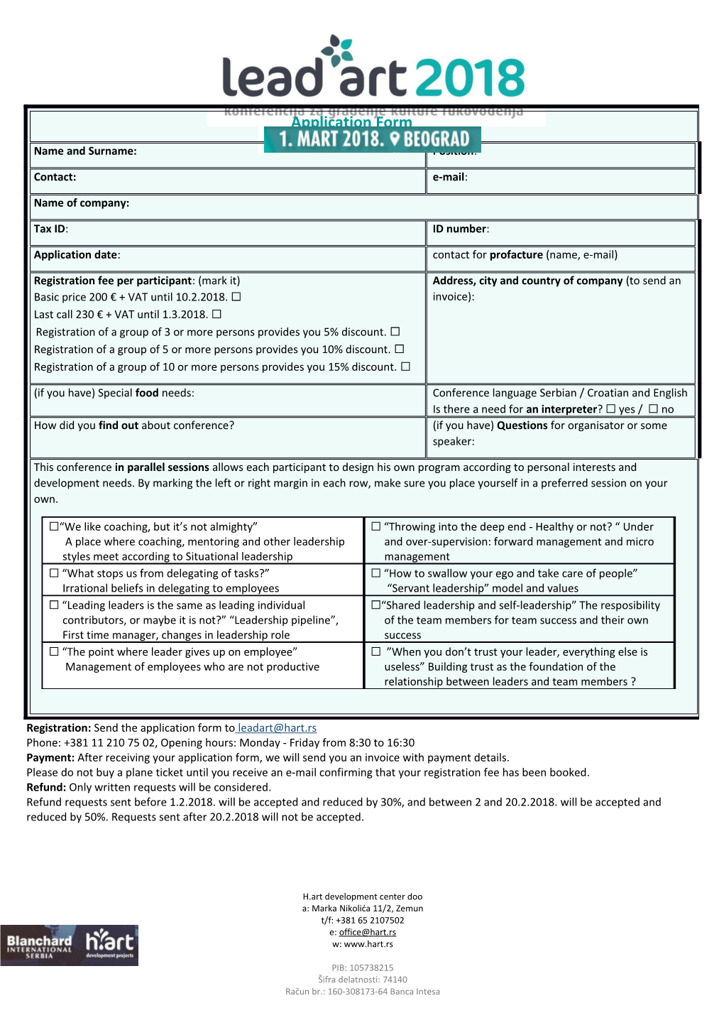 Registration: Send the Application Form To