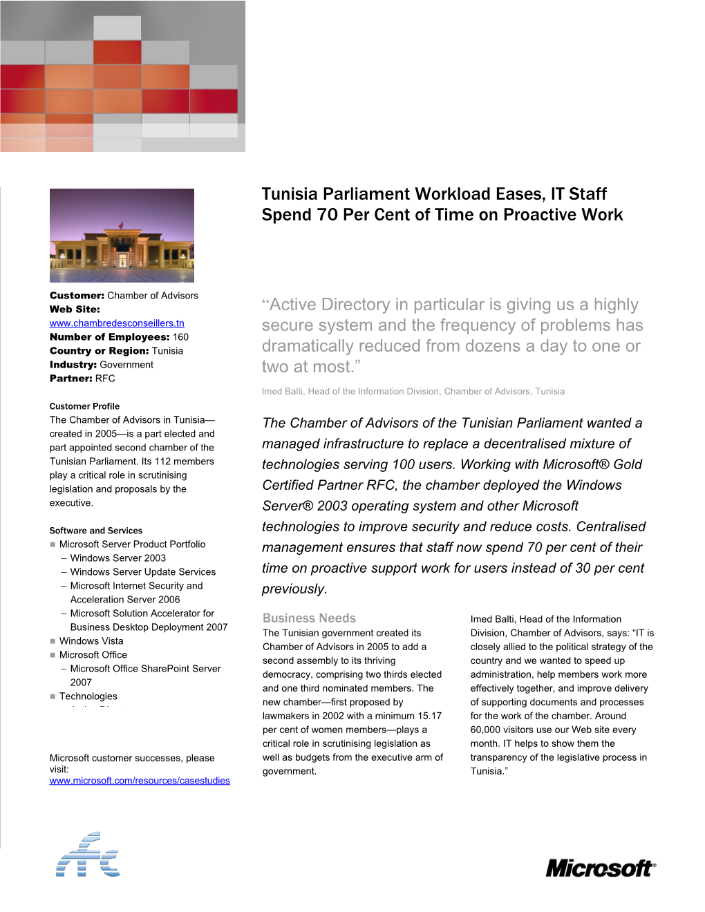 Writeimage CSB Tunisia Parliament Workload Eases, IT Staff Spend 70 Per Cent of Time On