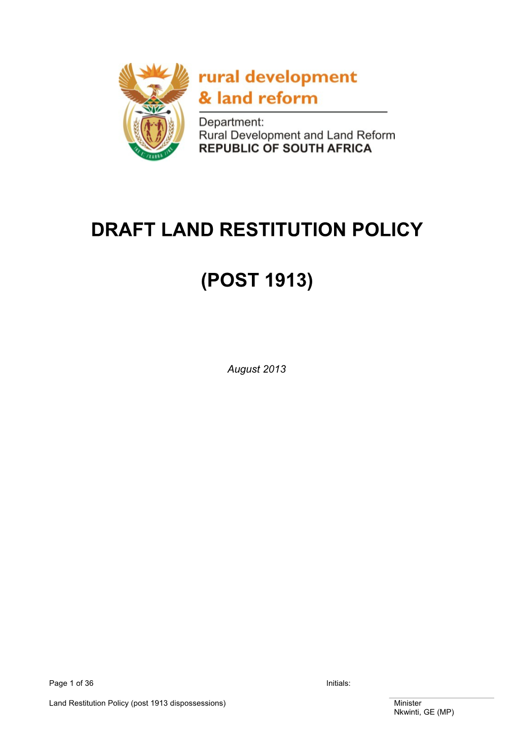 Draft Land Restitution Policy