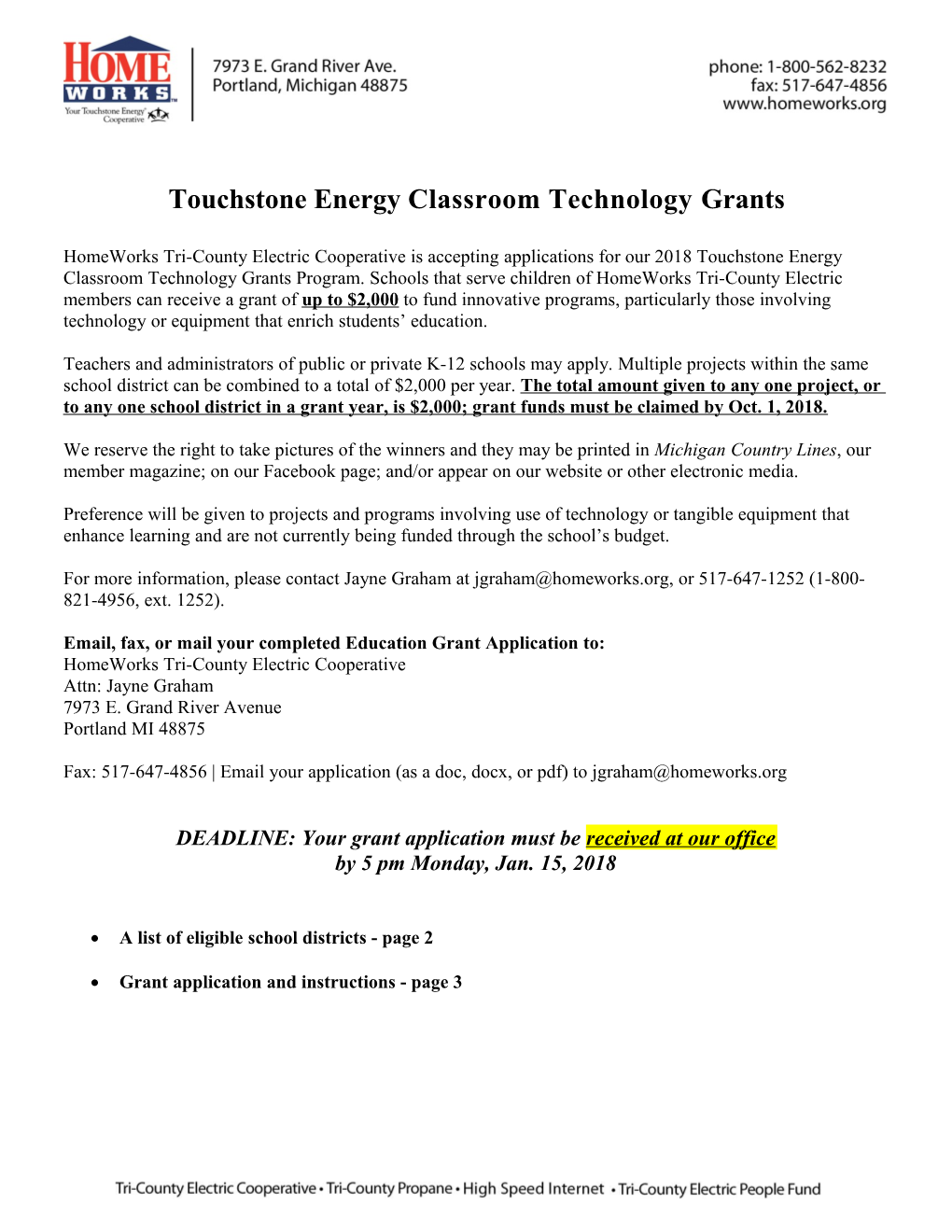 Touchstone Energy Classroom Technology Grants