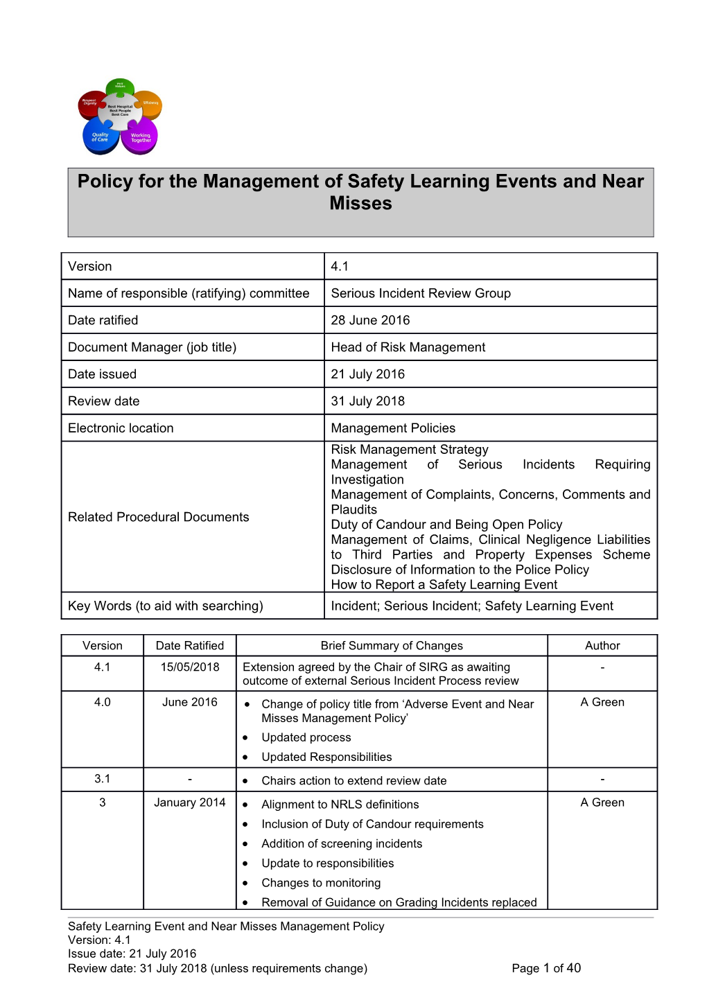 Adverse Incidents and Near Misses Management Policy