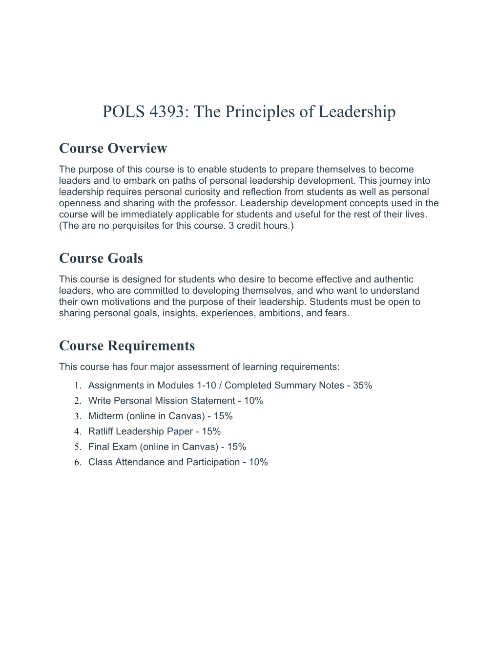 POLS 4393: the Principles of Leadership