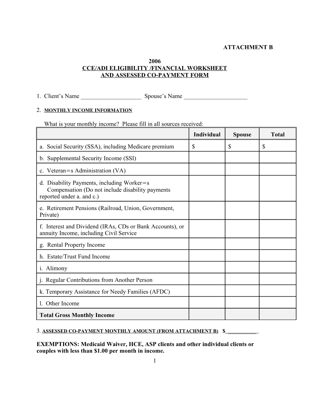 Cce/Adi Eligibility /Financial Worksheet