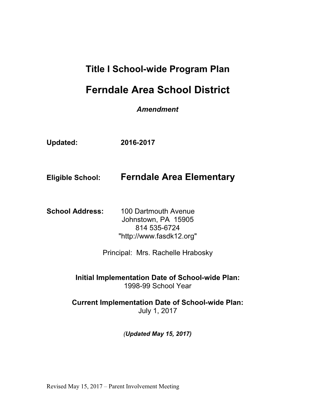 Title I Schoolwide Program Plan