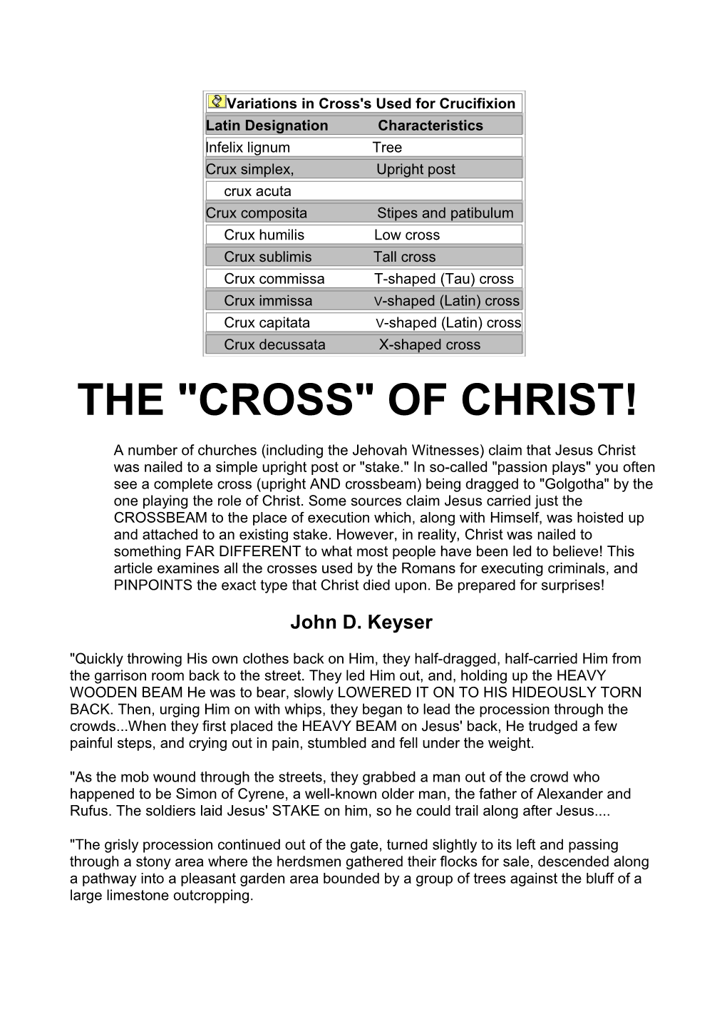 Variations in Cross's Used for Crucifixion