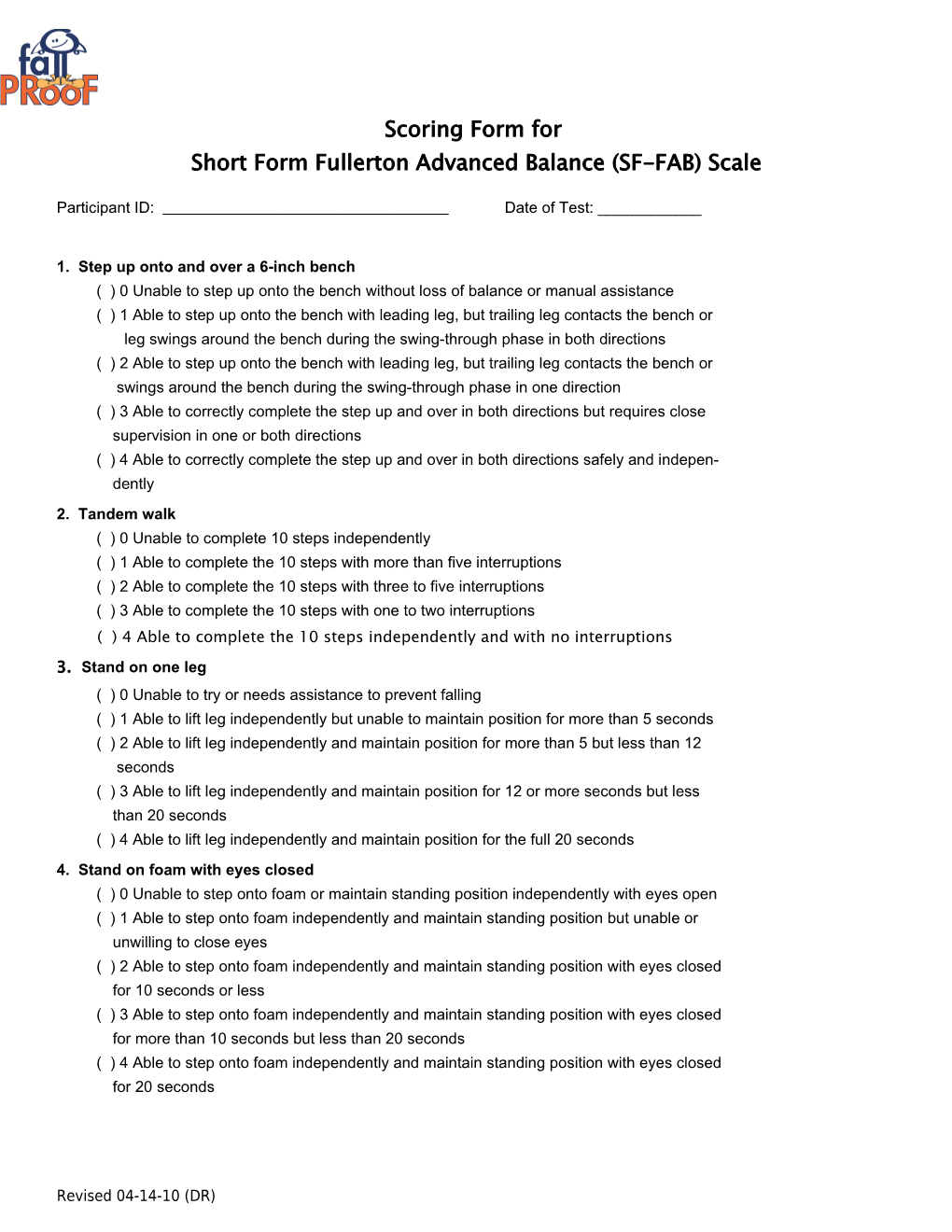 Score Sheet For