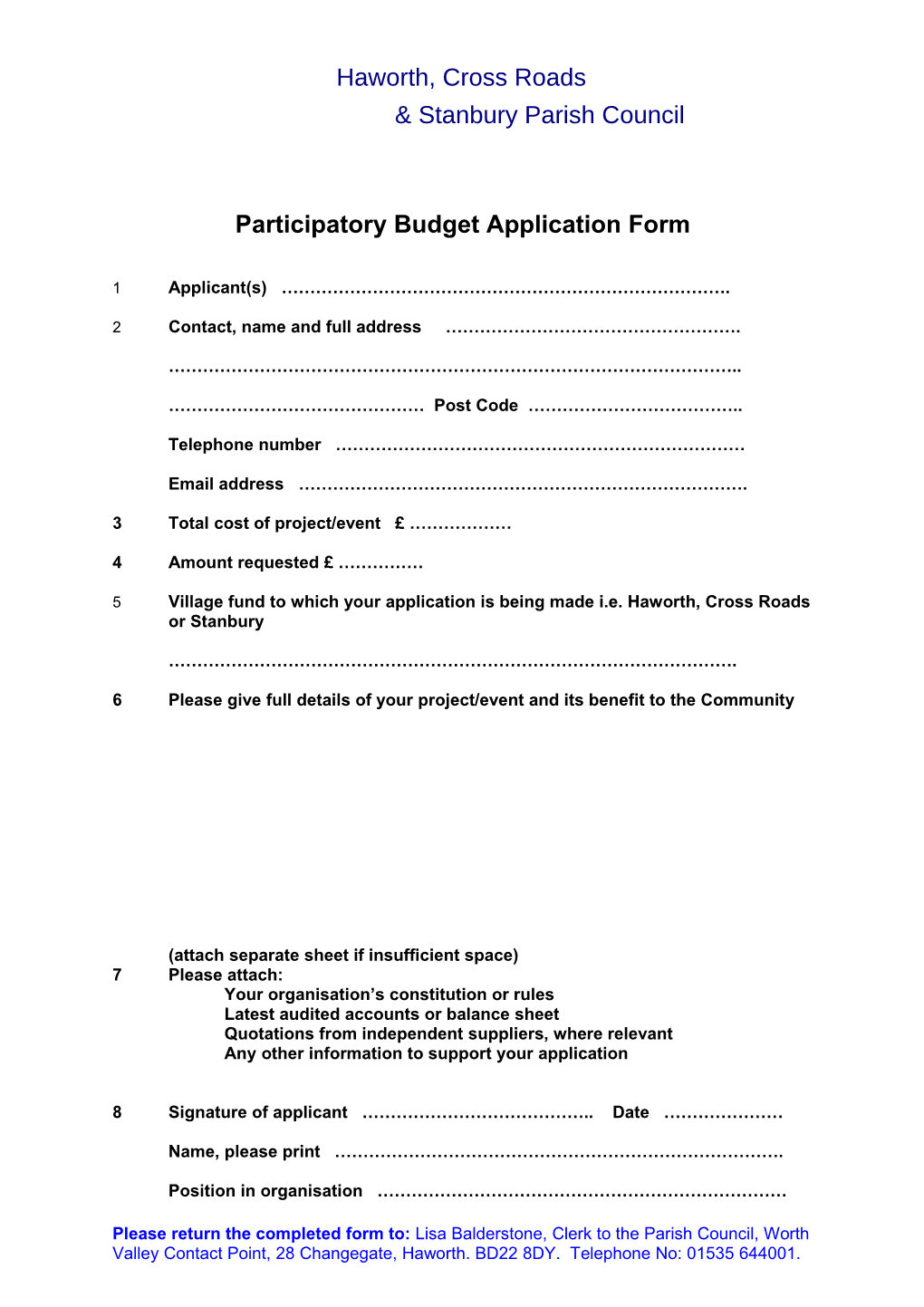 Participatory Budget Application Form