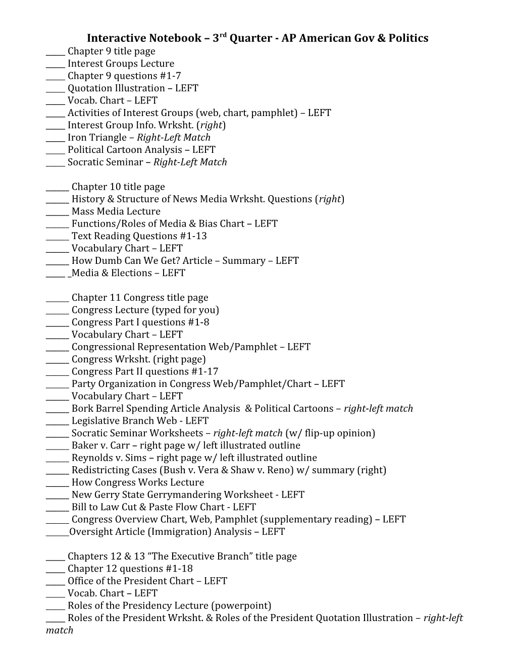 AP GOV: Chapter 10 Checklist