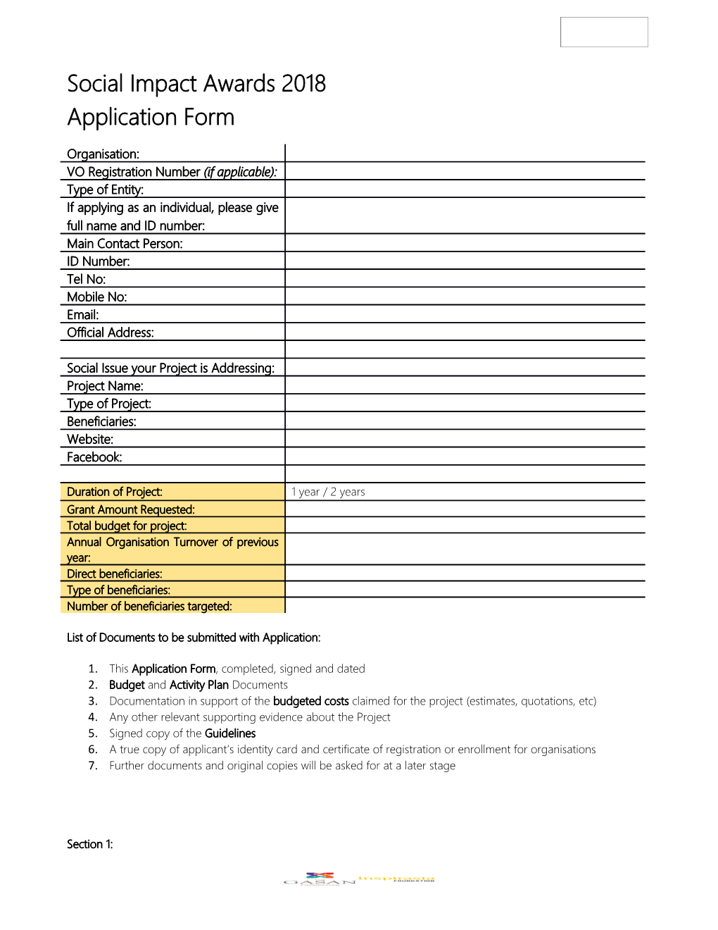 List of Documents to Be Submitted with Application
