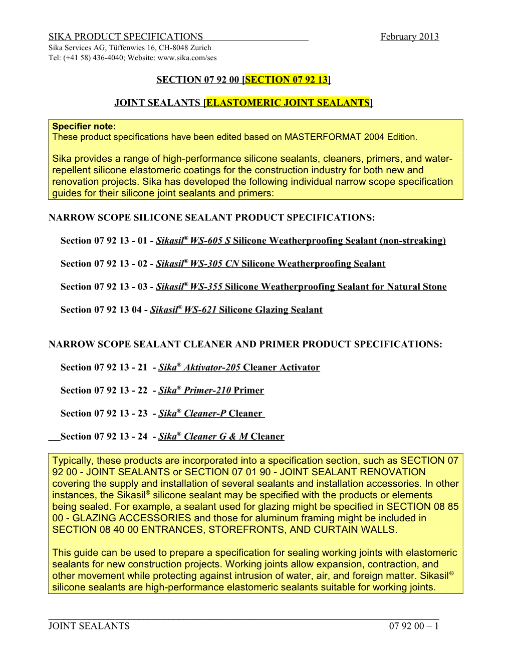 Joint Sealants Elastomeric Joint Sealants