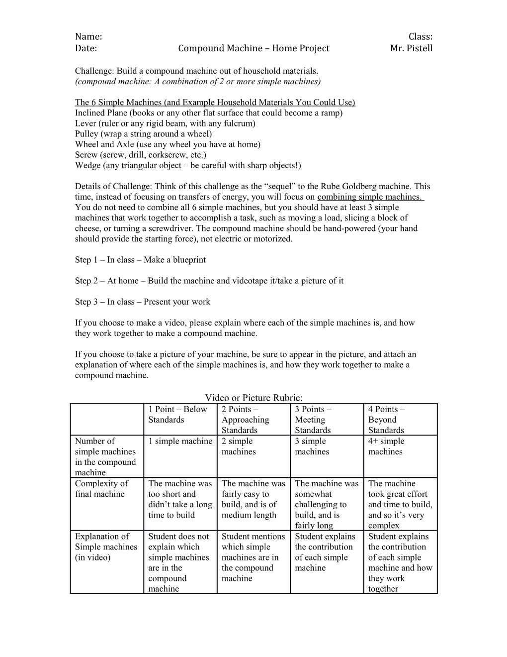 Date:Compound Machine Home Projectmr. Pistell