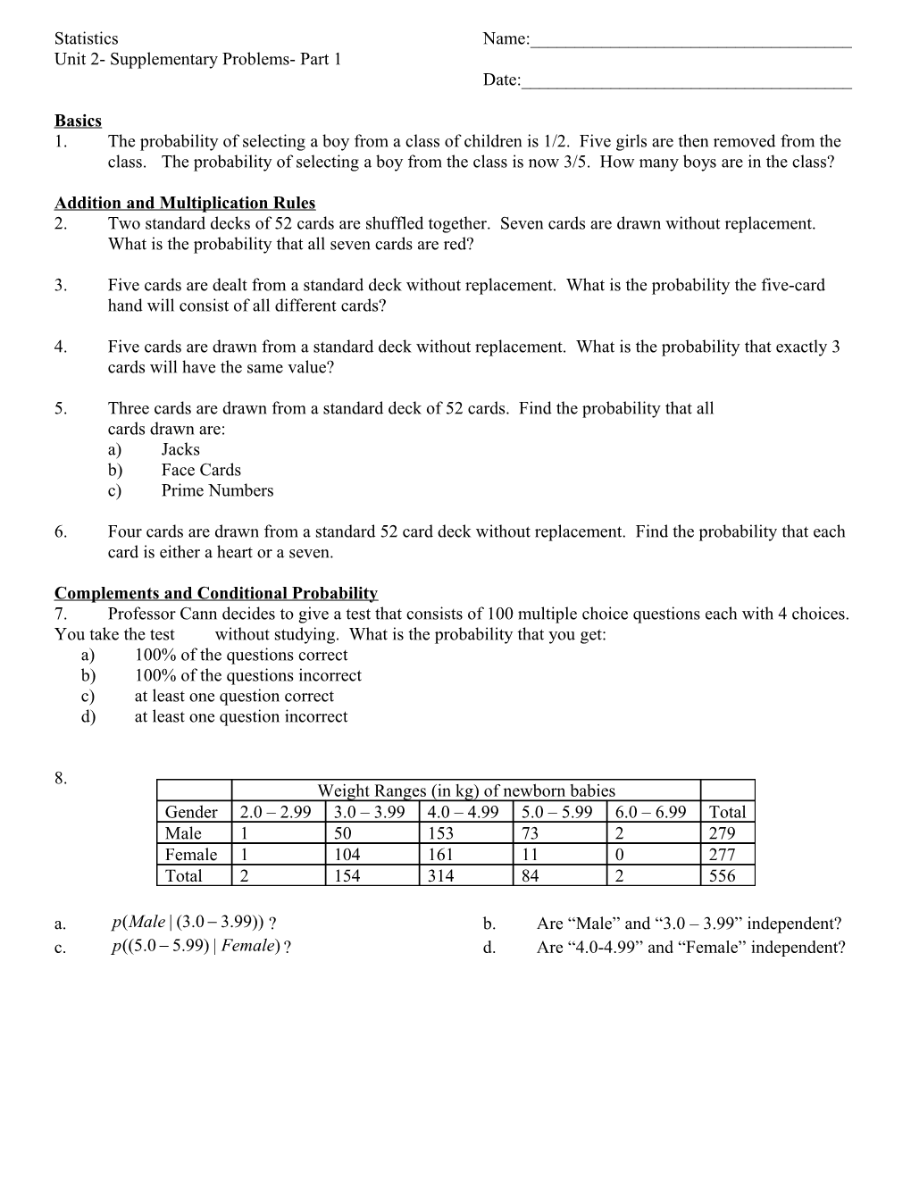 Unit 2- Supplementary Problems- Part 1