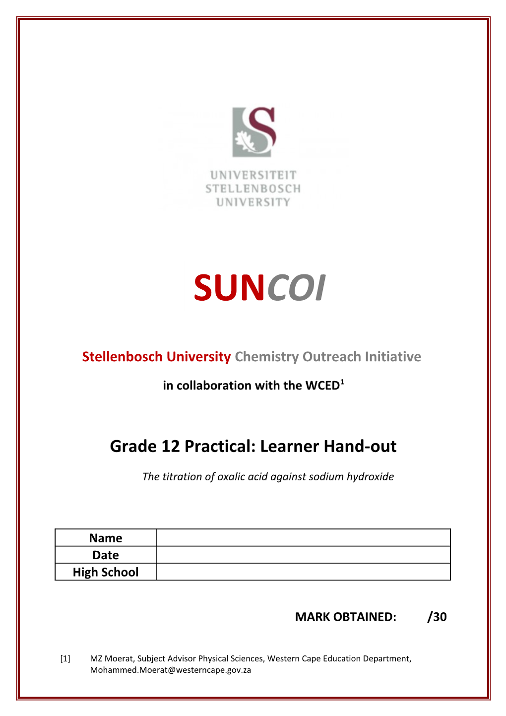 Stellenbosch University Chemistry Outreach Initiative