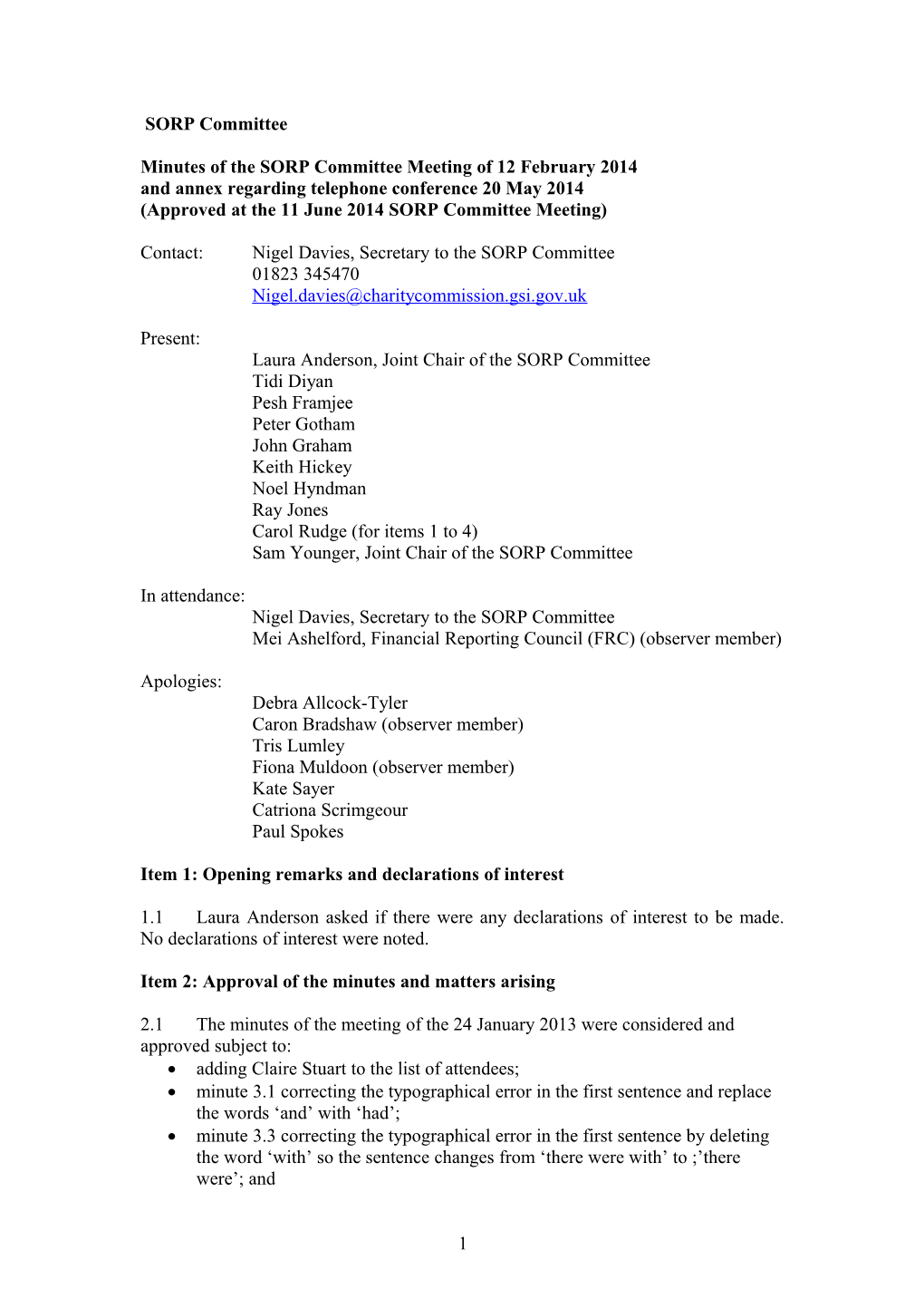 Minutes of the SORP Committee Meeting Of12 February 2014