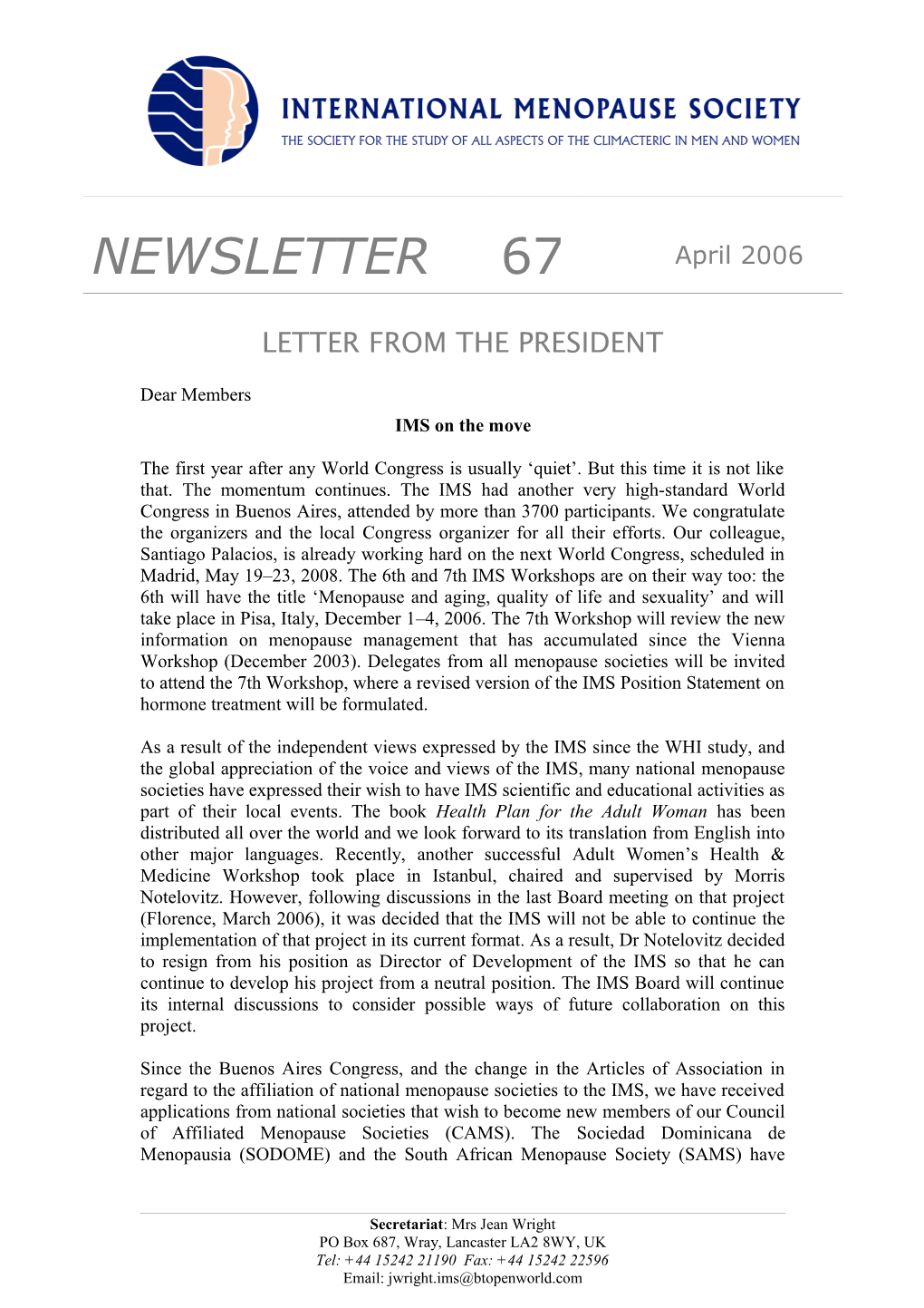 Letter from the President s1