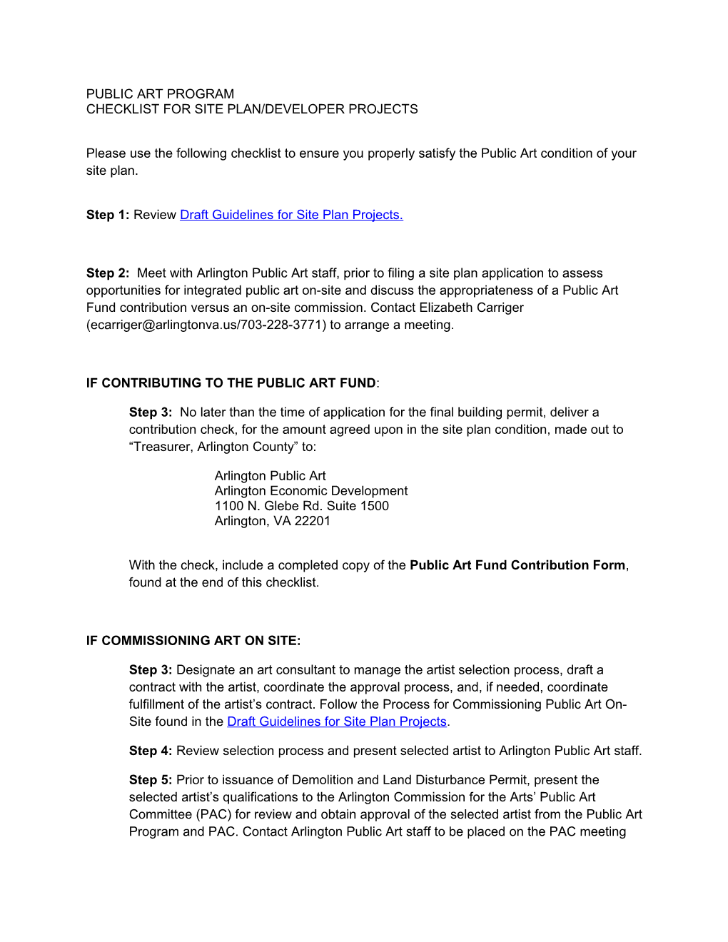 Checklist for Site Plan/Developer Projects