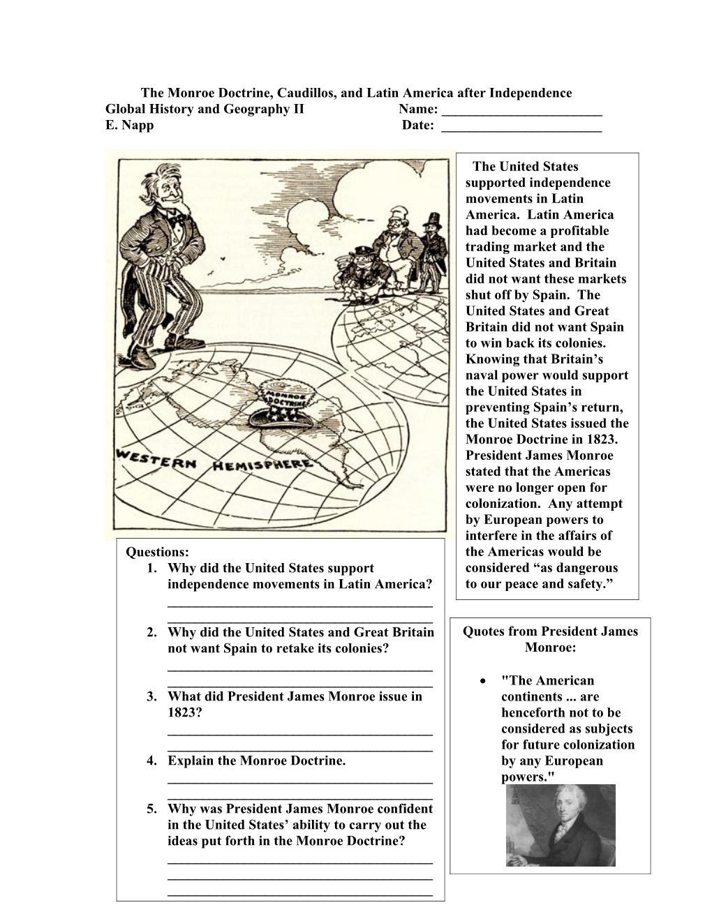 The Monroe Doctrine, Caudillos, and Latin America After Independence