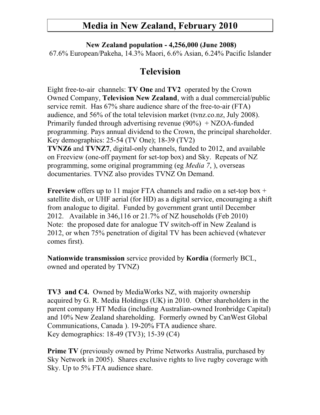 Media Ownership in New Zealand, Feb 2002