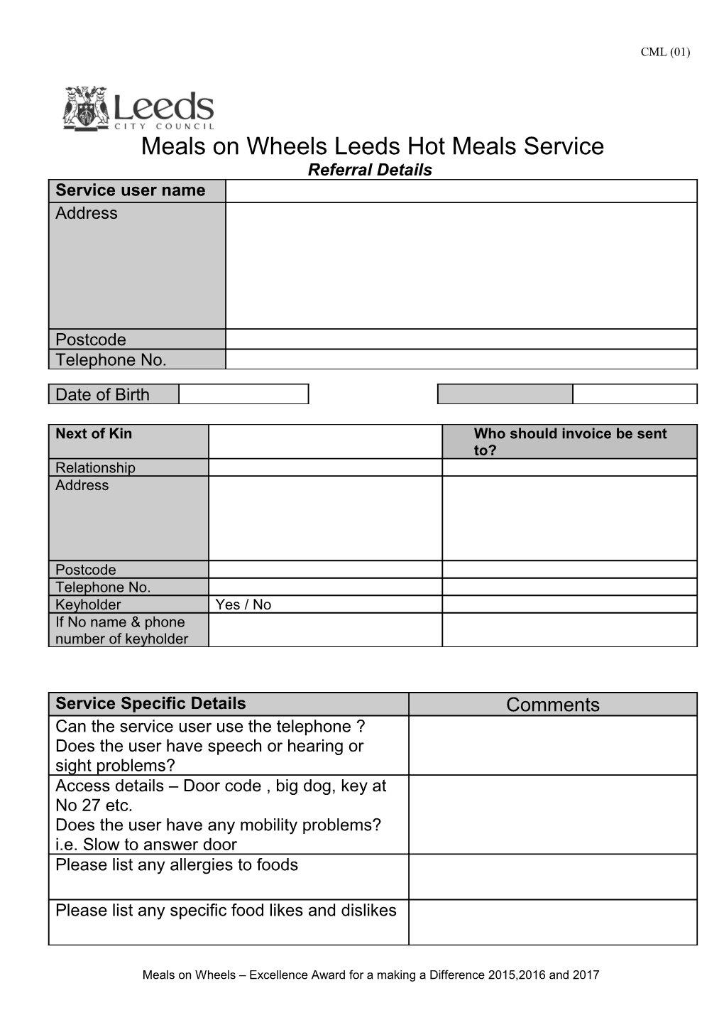 Self Referral Form