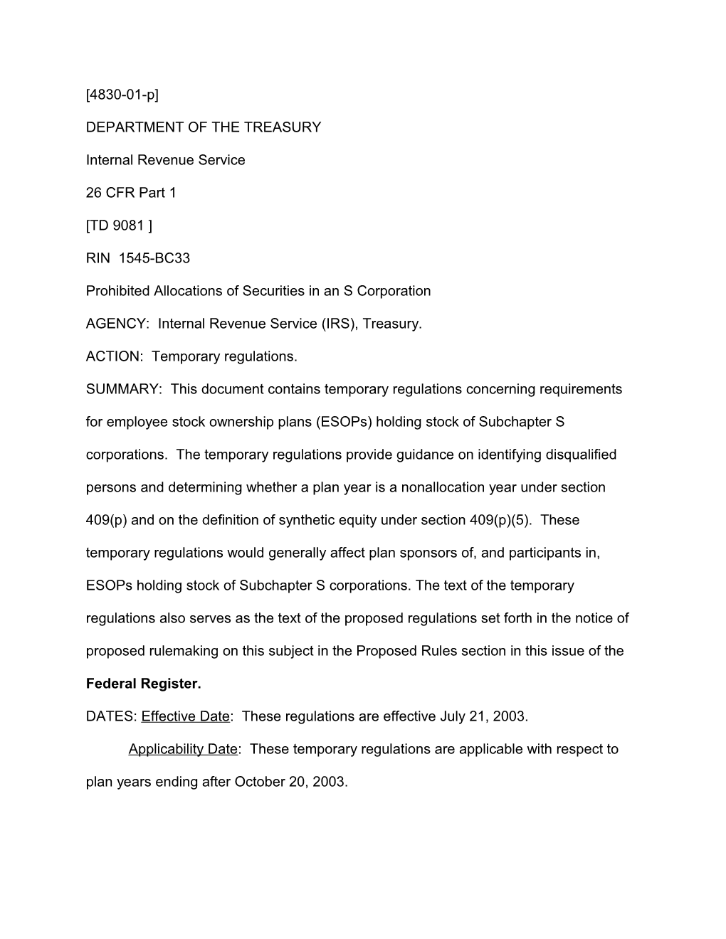 Prohibited Allocations of Securities in an S Corporation