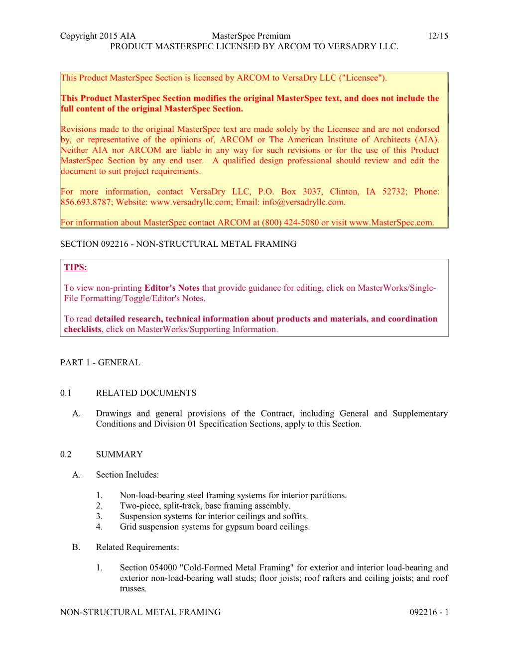 Section 092216 - Non-Structural Metal Framing