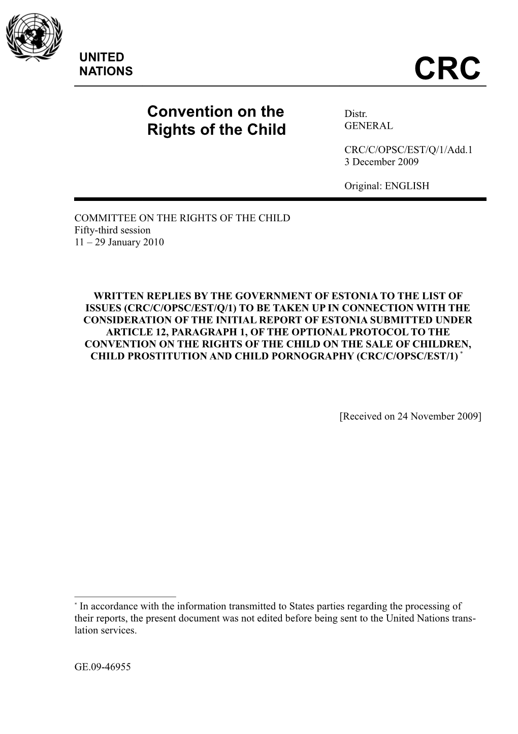 Optional Protocol on the Sale of Children, Child Prostitution and Child Pornography